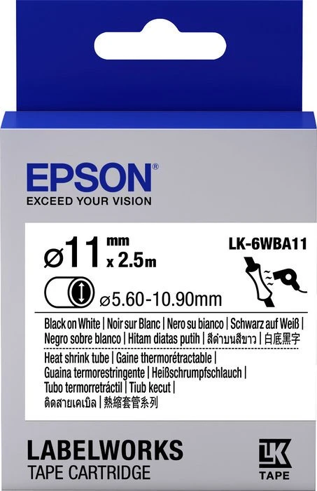 Epson LK-6WBA11 Schrumpfschlauch, 11mm, schwarz/weiß
