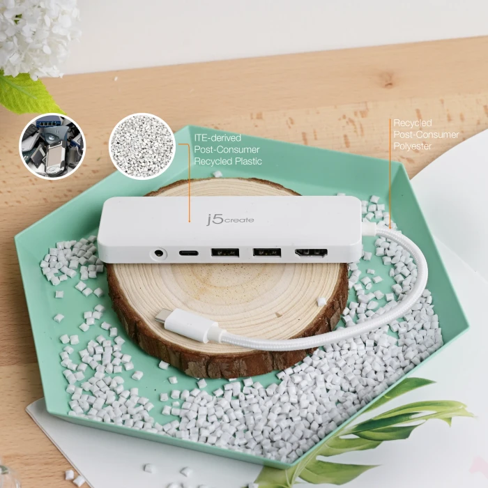 j5create Eco-Friendly 7-in1 USB-C Multi-Port Hub with Power Delivery rosa, USB-C 3.0 [Stecker]