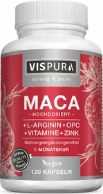 Vispura Maca extra hochdosiert + L-Arginin + OPC + Vitamine + Zink vegane Kapseln, 120 Stück