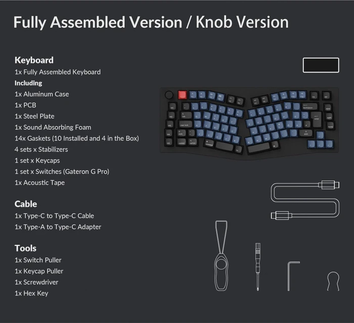 Keychron Q10 Alice, 75% Layout, LEDs RGB, Carbon Black, Gateron G Pro BROWN, USB & USB-A, DE