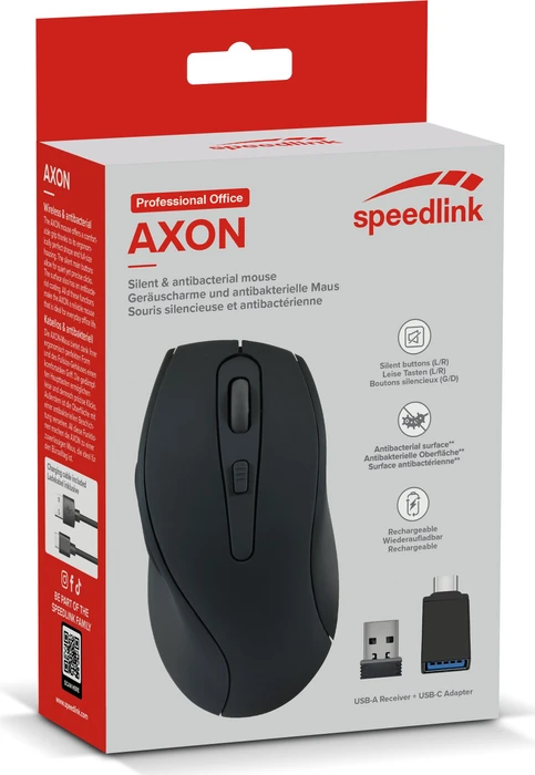 Speedlink AXON Silent & Antibacterial Rechargeable Mouse, schwarz, USB