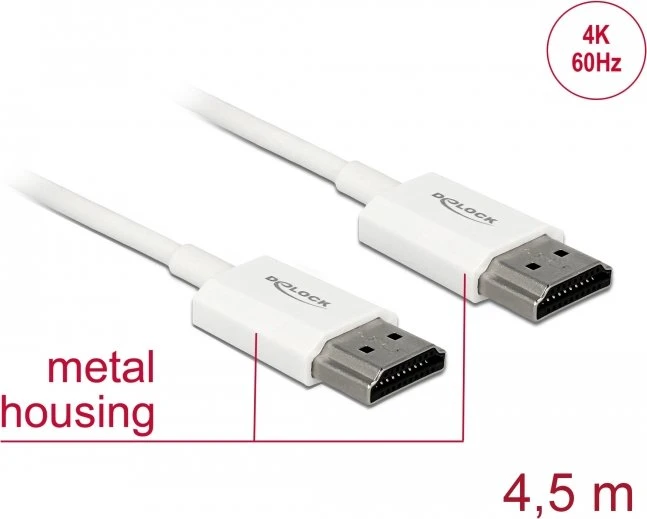 DeLOCK Slim 4K High Speed mit Ethernet HDMI 2.0 Kabel weiß, 4.50m