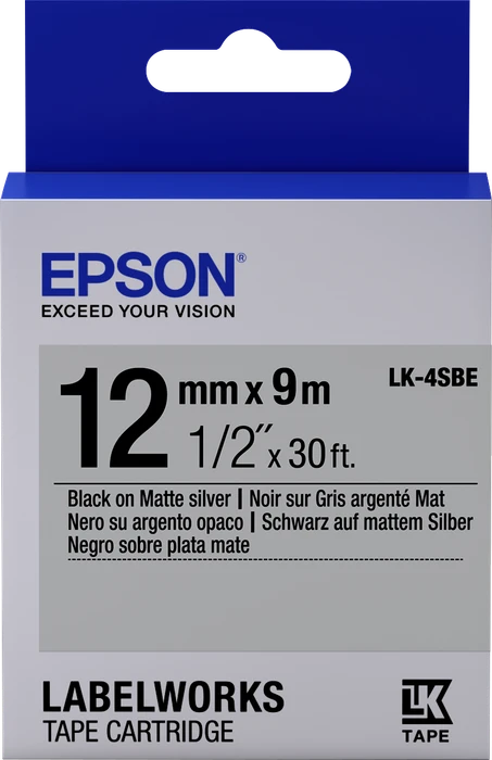 Epson LK-4SBE Beschriftungsband, 12mm, mattschwarz/silber