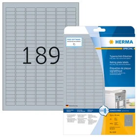 Herma Typenschildetiketten Special, 25x10mm, wetterfest, silber, matt, 25 Blatt (4725 Etiketten)