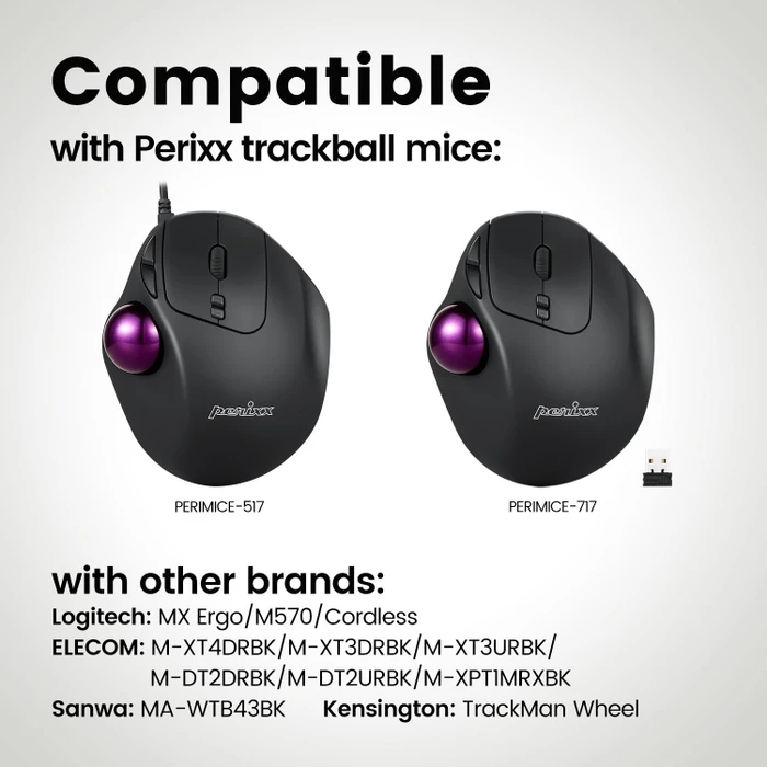 Perixx PERIPRO-303GPP 34mm für Perimice und Logitech M570, Ersatz-Trackball, violett