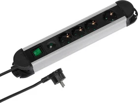 Vivanco Professional EPLS 3_1ALU2M mit Überspannungsschutz, 4-fach, Schalter, 2m, schwarz/silber