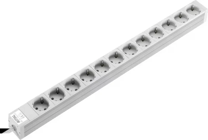 Rittal Steckdosenleiste, 12-fach, inkl. Anschlusskabel, ohne Stecker, 2m, grau