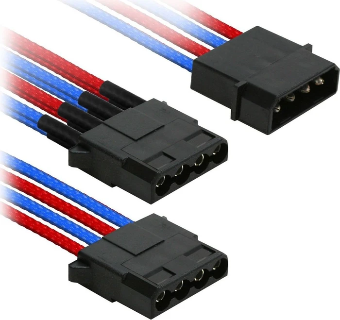 Nanoxia 4-Pin-Molex auf 3x 4-Pin-Molex 30cm, sleeved blau/rot
