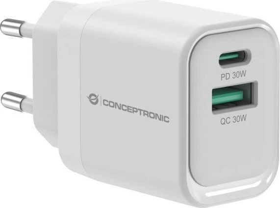 Conceptronic 2-Port 33W GaN USB-PD-Ladegerät weiß