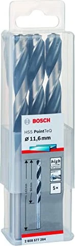 Bosch Professional HSS PointTeQ Spiralbohrer, 11.6x94x142mm, 5 Stück