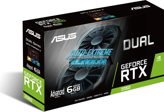 ASUS Dual GeForce RTX 2060 Advanced, DUAL-RTX2060-A6G, 6GB GDDR6, DVI, 2x HDMI, 2x DP