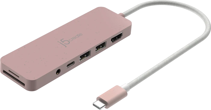 j5create Eco-Friendly 7-in1 USB-C Multi-Port Hub with Power Delivery rosa, USB-C 3.0 [Stecker]