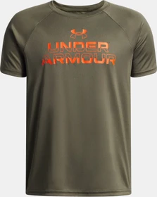Under Armour Tech Split Wordmark Funktionsshirt kurzarm marine od green/orange base (Junior)