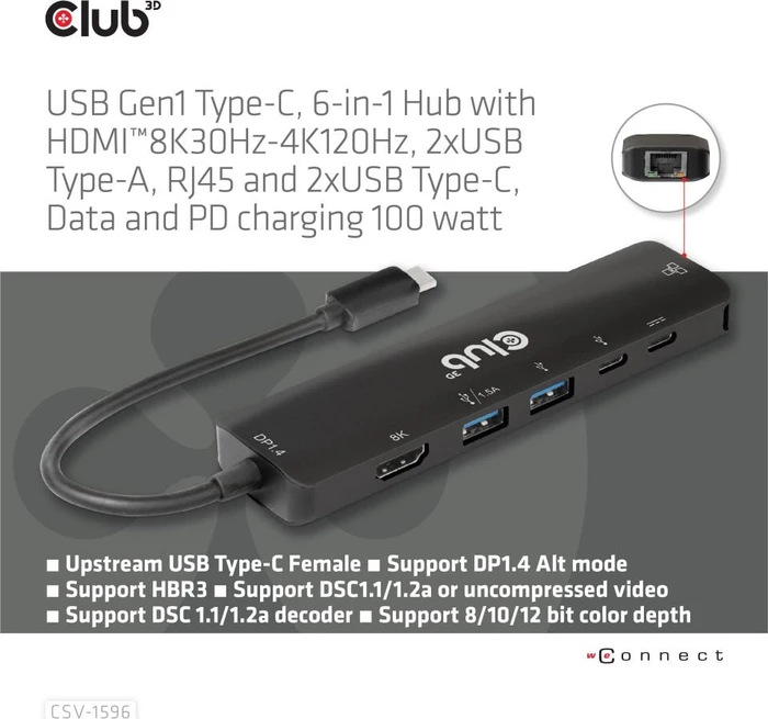 Club 3D 6in1 Hub, USB-C 3.0 [Stecker]