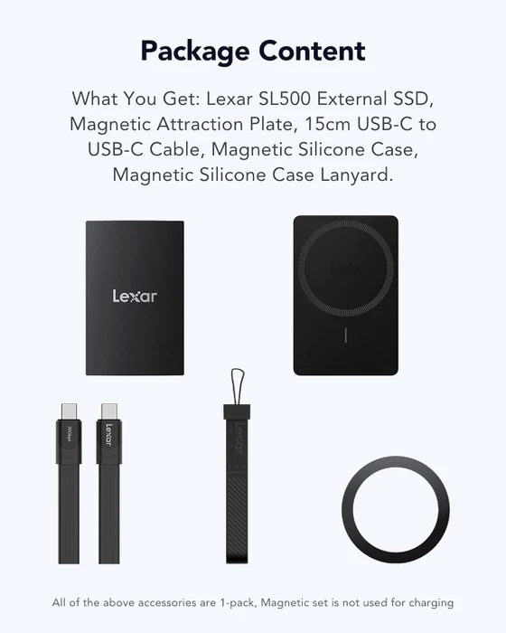 Lexar SL500 Portable SSD with Magnetic Set, 2TB, USB-C 3.2