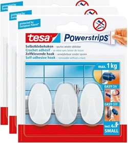 tesa Powerstrips Klebehaken mini chrom, Klebehaken, 3 Stück
