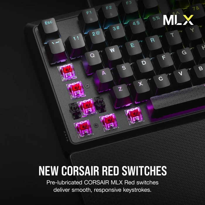 Corsair Gaming K70 CORE, schwarz, mit Handballenauflage, MLX RED, USB, US