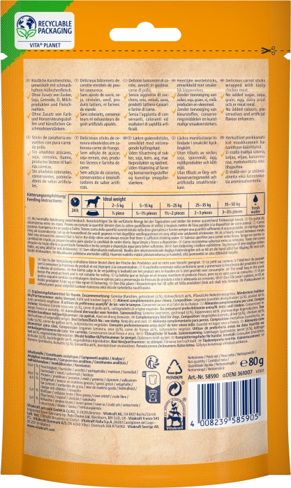 Vitakraft Pure Chicken + Veggie Sticks, mit Karotte und Huhn, 720g (9x 80g)