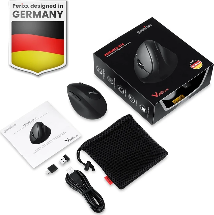 Perixx PERIMICE-819 Wireless Ergonomic Vertical Mouse schwarz, USB/Bluetooth