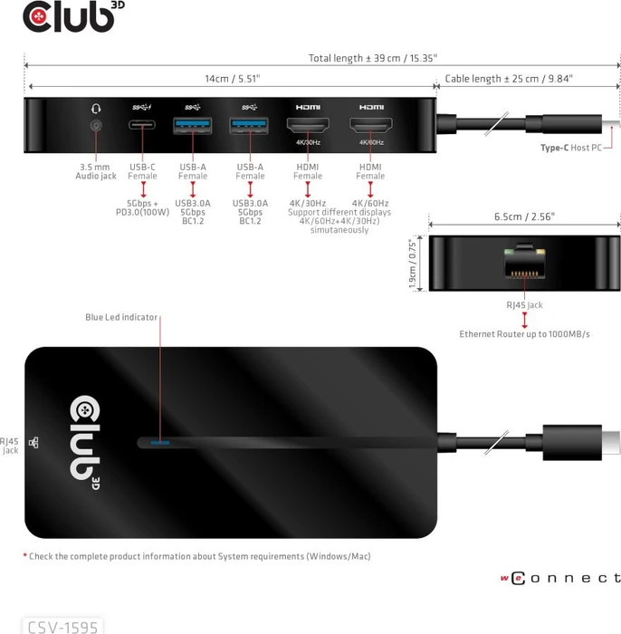 Club 3D 7in1 Hub, USB-C 3.0 [Stecker]