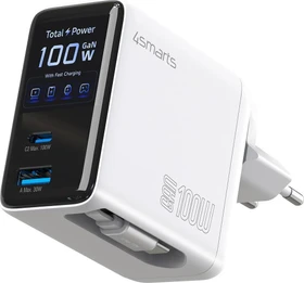 4smarts Ladegerät GaN Flex Screen AI 100W 2 USB-C + 1 USB-A Travel Edition weiß weiß