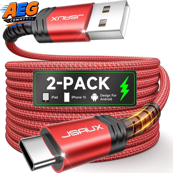 JSAUX USB Adapterkabel, USB-A [Stecker] auf USB-C [Stecker], rot, 2m, 2er-Pack