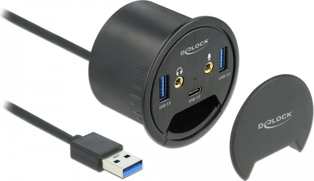 DeLOCK Tisch USB-Hub, 1x USB-C 3.0, 2x USB-A 3.0, USB-A 3.0 [Stecker]