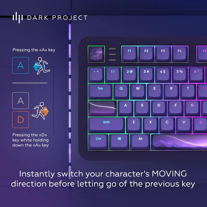 Dark Project ALU87B Celestial Gaming Keyboard, violett, LEDs RGB, g3ms Voidstone Silent, USB, US