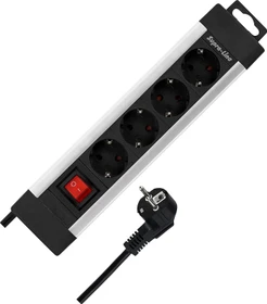 REV Ritter SupraLine mit Schalter, 4-fach, 1.9m, silber/schwarz