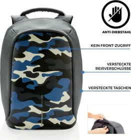 XD Design 14" Bobby Compact Anti Diebstahl Rucksack, schwarz/blau Camouflage-Muster