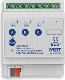 MDT Schaltaktor AZI Gen3 3-fach, 4TE REG, 16/20A, Schaltaktor (AZI-0316.03)