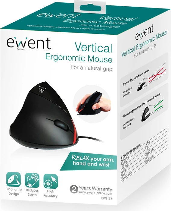Ewent Verical Ergonomic Mouse schwarz/rot, USB