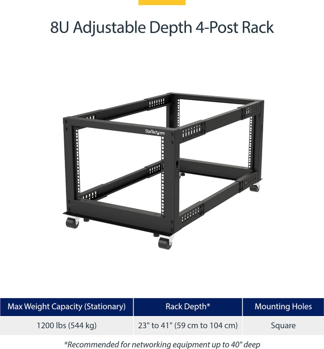 StarTech 4POSTRACK8U, 19" Open Frame Serverrack 8HE, schwarz, 1100mm tief (4POSTRACK8U) – Bild 2 von 11
