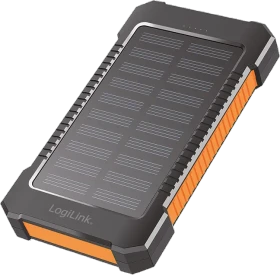 LogiLink Solar Powerbank 8000mAh Taschenlampe 2x USB-A schwarz/orange