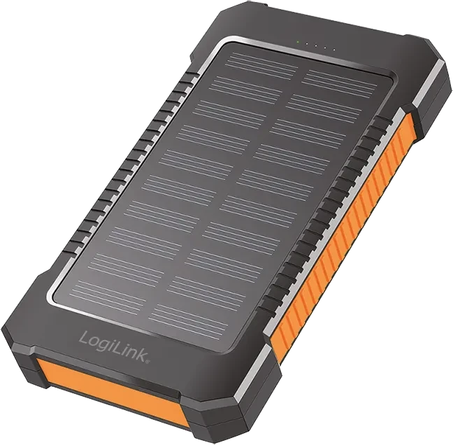 LogiLink Solar Powerbank 8000mAh Taschenlampe 2x USB-A schwarz/orange