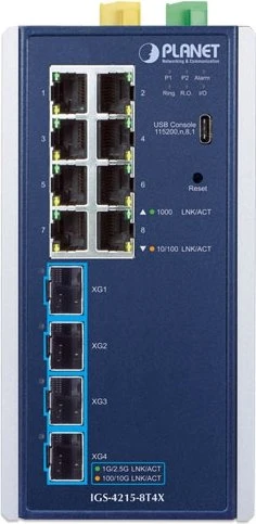 Planet IGS-4215 Industrial Railmount Gigabit Managed Switch, 8x RJ-45, 4x SFP+