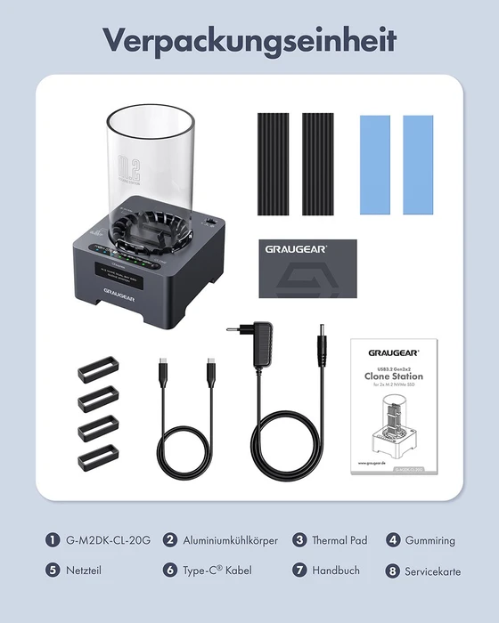 Graugear G-M2DK-CL-20G, M.2 NVMe Dockingstation mit Klon-Funktion, USB-C 3.2