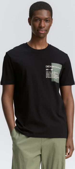 Tom Tailor Basic mit Logo-Print T-Shirt kurzarm schwarz (Herren)