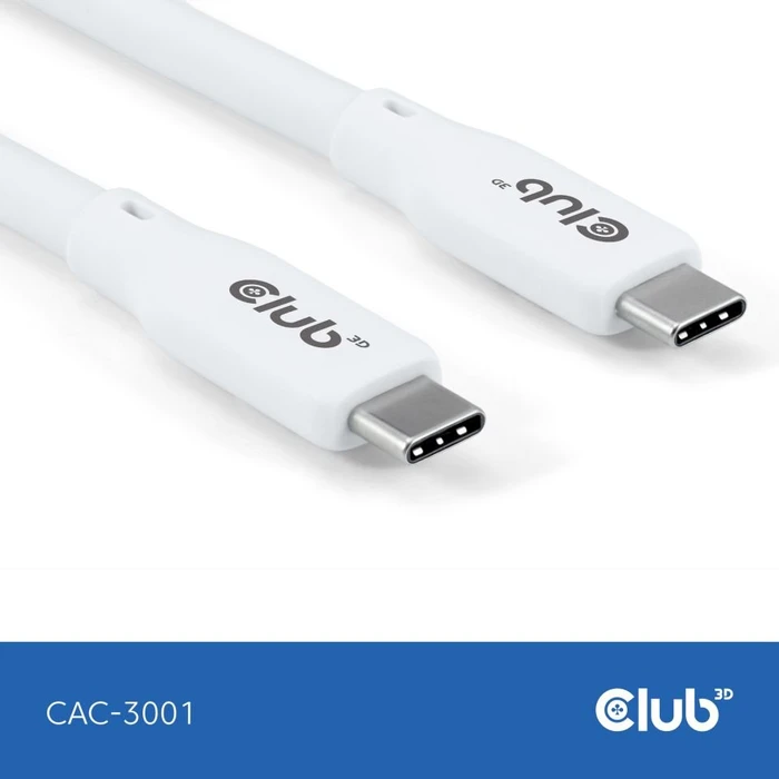Club 3D USB4 Kabel, 20Gb/s, 240W PD EPR, USB-C Stecker auf USB-C Stecker, 2m, weiß