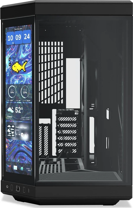 Hyte Y70 Touch Infinite Pitch Black, schwarz, Display der 3. Generation, Glasfenster
