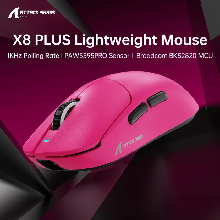 Attack Shark X8 Plus Tri-mode Wireless Gaming Mouse, Berry Red, USB/Bluetooth