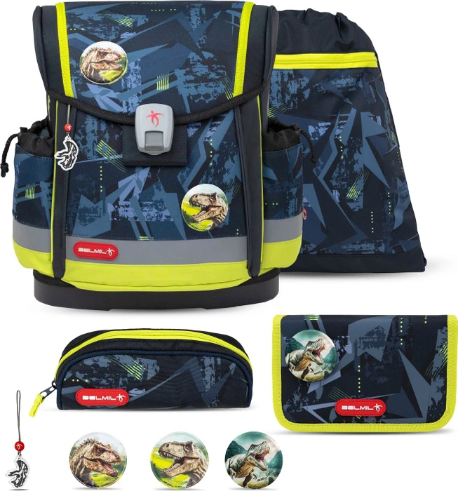 Belmil Classy Plus T-Rex Lime Schultaschen-Set, 4-tlg.