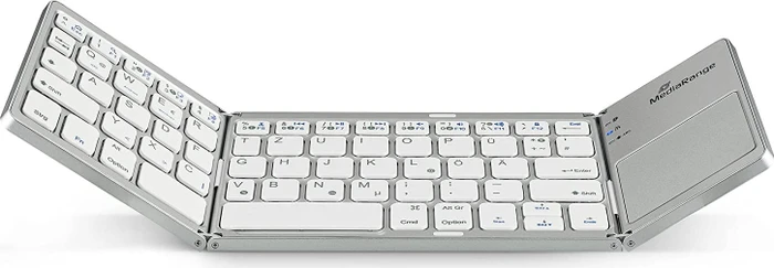 MediaRange kompakte Funk-Tastatur mit 63 Tasten und Touchpad, silber, Bluetooth, DE