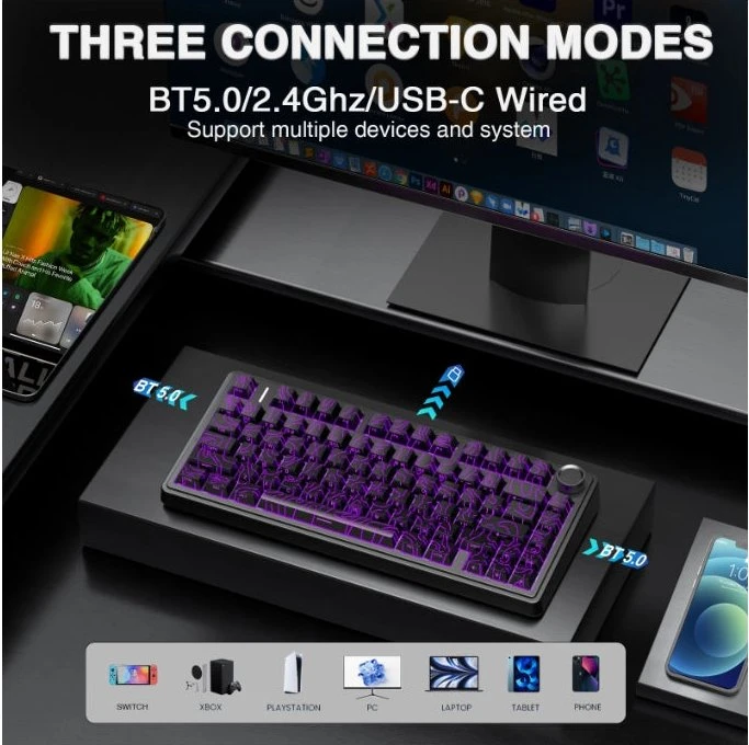 Aula F75 Pro, Black Contour, LEDs RGB, hot-swap, LEOBOG Seiya Star Vector, USB/Bluetooth, US