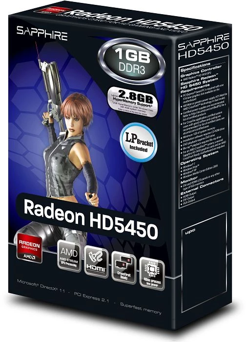 Sapphire Radeon HD 5450 168mm, 1GB DDR3, VGA, DVI, HDMI, lite retail