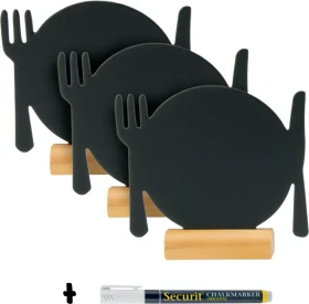 Securit Silhouette Wood Teller, Kreidetafel mit Holzfuß, schwarz, 10.5x10cm, 3er-Pack
