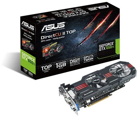ASUS GeForce GTX 650 Ti DirectCU II TOP, GTX650 TI-DC2T-1GD5, 1GB GDDR5, VGA, 2x DVI, HDMI