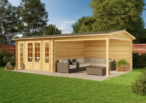 Alpholz Freiburg-44 ISO 735x380cm Gartenhaus inkl. Anbau und Rückwand imprägniert