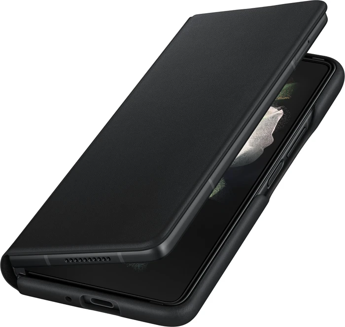 Samsung Leather Flip Cover für Galaxy Z Fold 3 5G schwarz