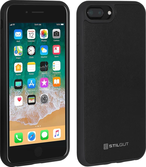 Stilgut Case mit Lederrückseite für Apple iPhone 8 Plus/7 Plus schwarz